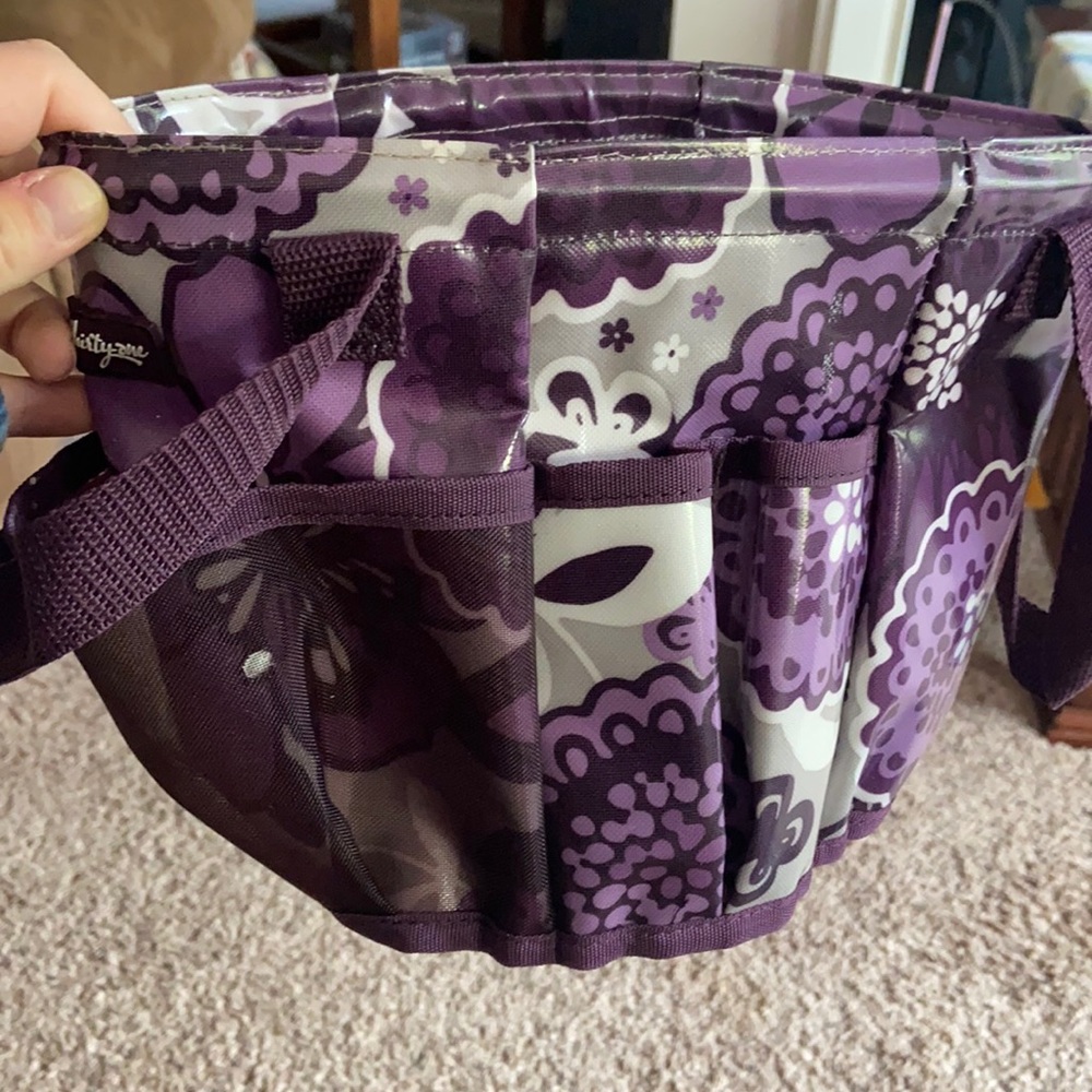Thirty-one purple and gray flower shower caddy